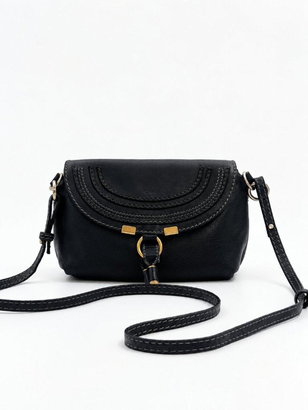 Chloé Marcie Black Leather Crossbody Shoulder Bag Gold Hardware
